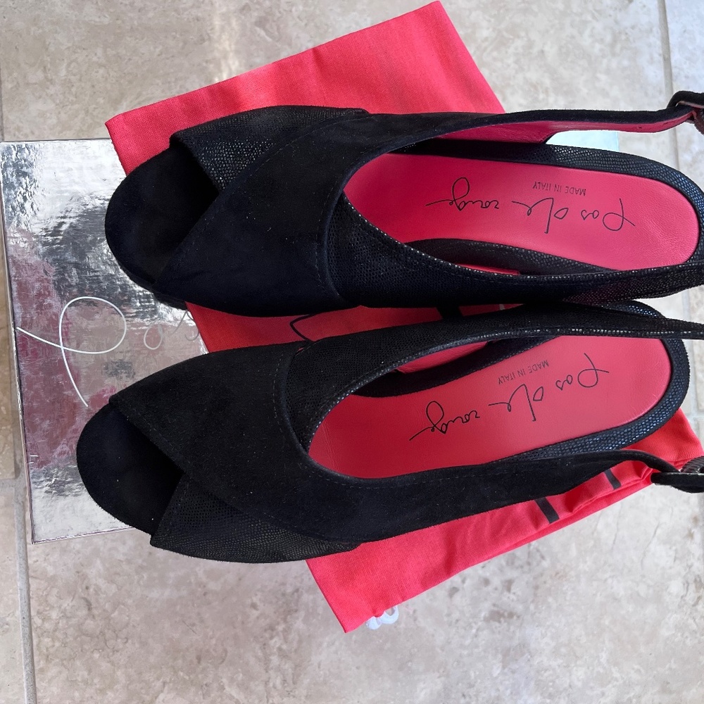 Pas De Rouge Black Peep Toe Sandals View 3